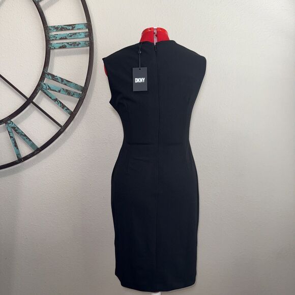 DKNY Dress 8 NWT Black Sleeveless Ruched Stretch Sheath - Picture 3 of 6